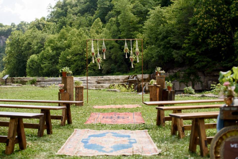 Ceremony set up at small falls