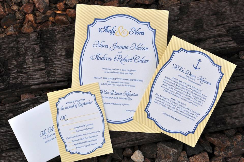 Blue + Yellow Nautical Themed Invitation Suite