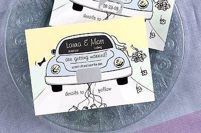 Whimsical scratch off save the date cards