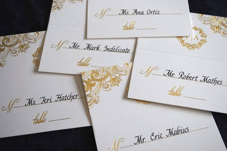 Place cards, italic script