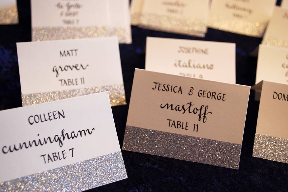 Name tags, roundhand script