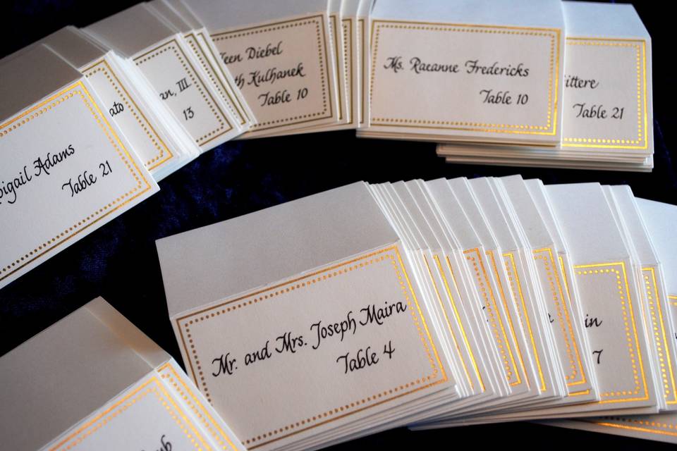 Place cards, italic script