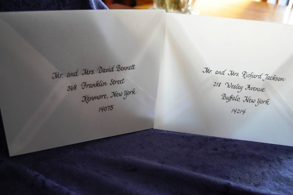 Place cards, italic script