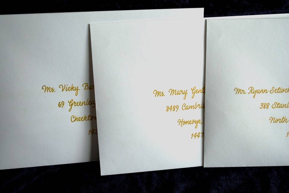 Gold ink on invite envelopes