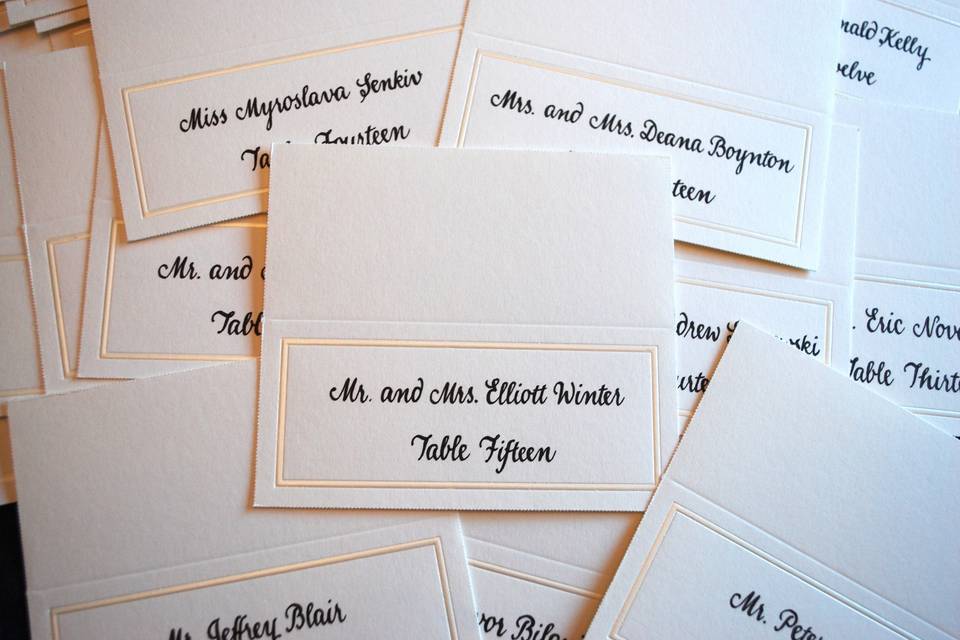 Place cards, roundhand script