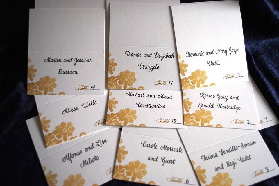 Place cards, roundhand script