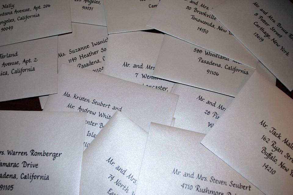 Place cards, roundhand script