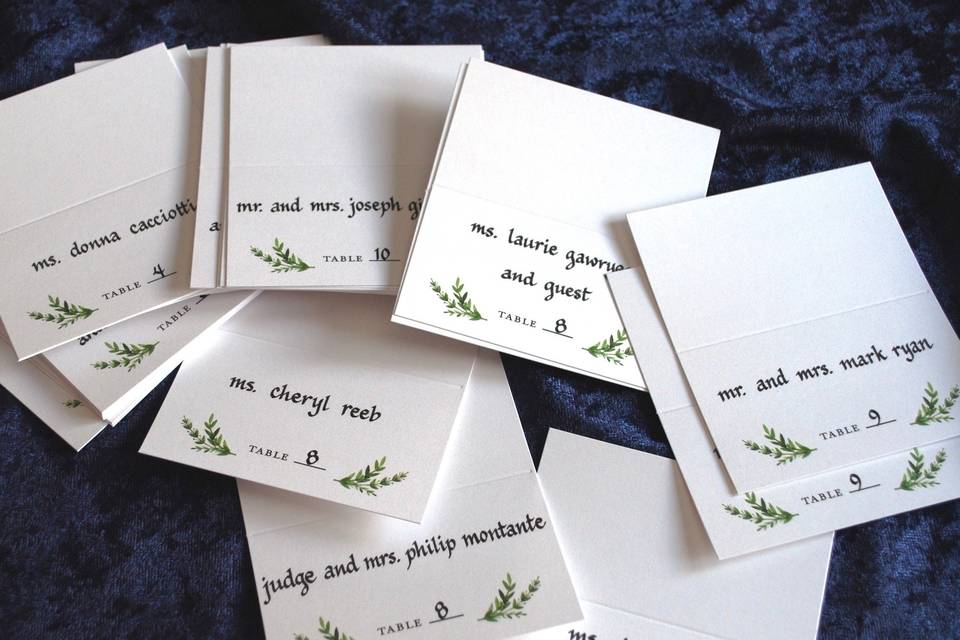 Place cards, italic script