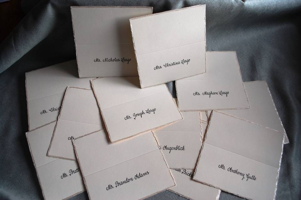 Place cards, roundhand script