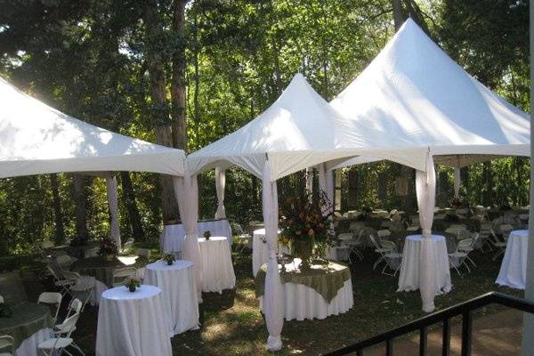 Cocktail tables and tent setup