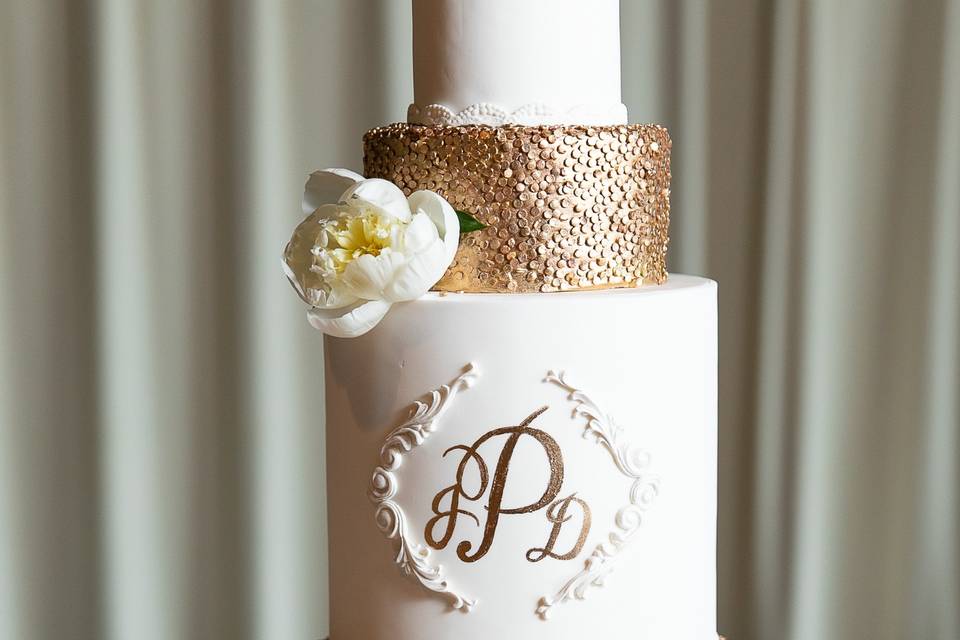 Metallic Gold Monogram Cake