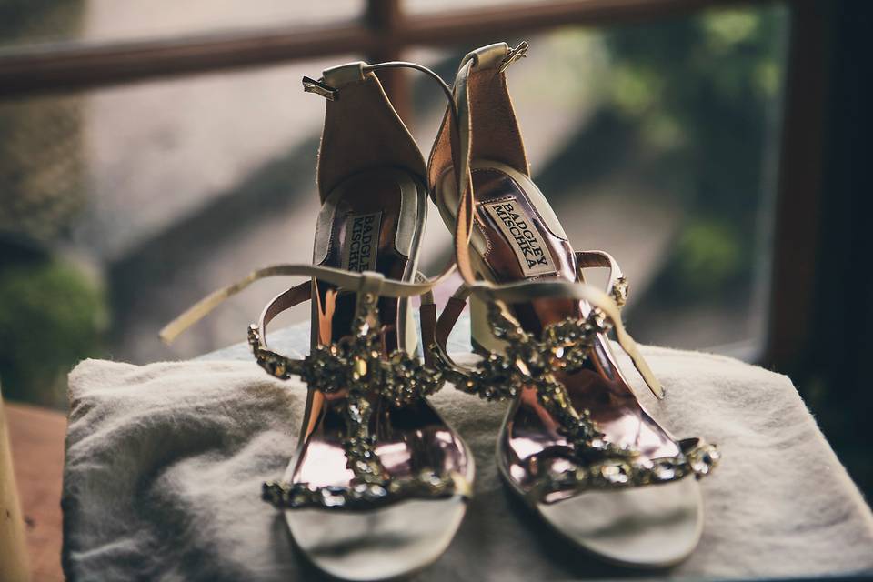 Siouxzen Kang, Los Angeles based wedding photographer.  Badgley Mischka bridal shoes in Occidental, CA.