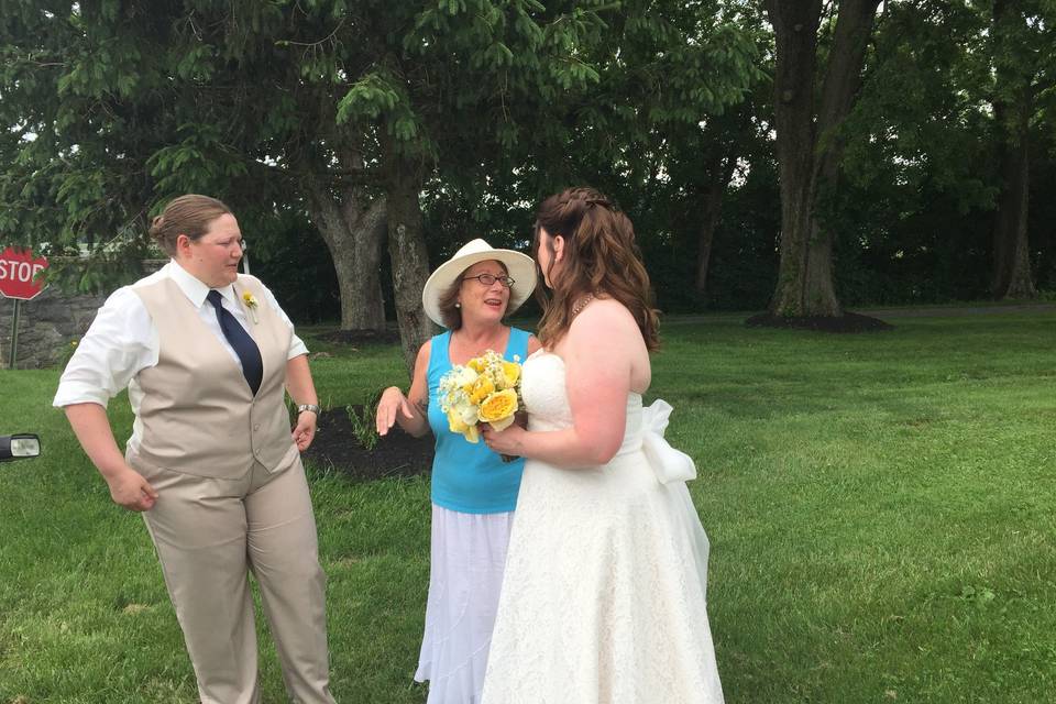 What a great way to find a new relative! The bride on the right turned out to be my 6th cousin! What a small world indeed!