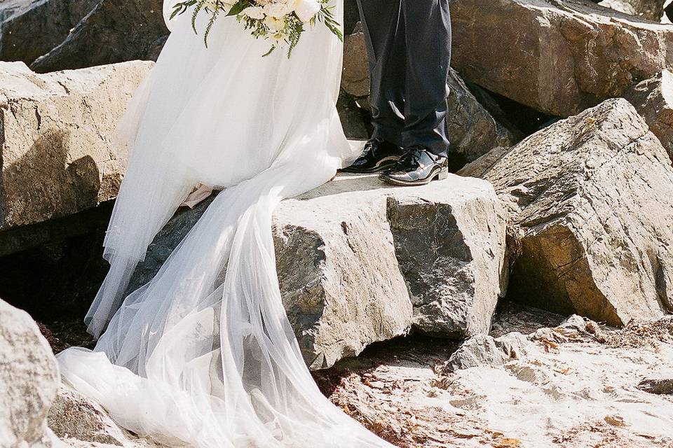 Oceanfront bride and groom
