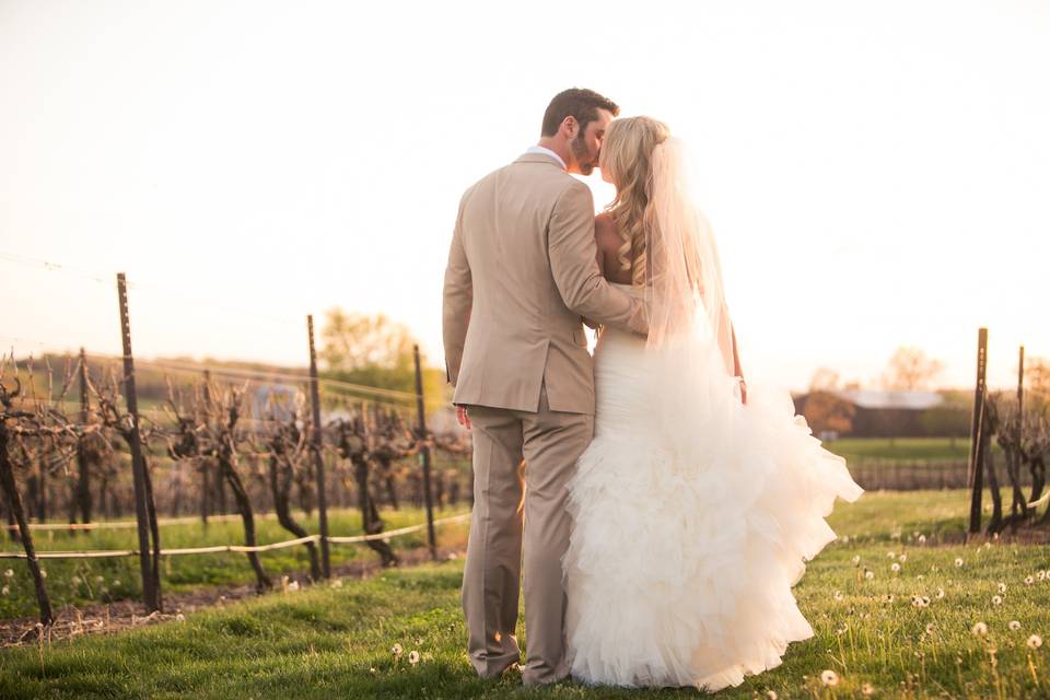 Newlyweds kissing