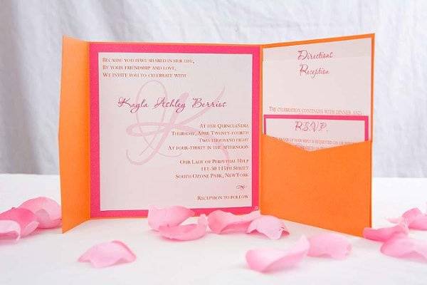 Pink and brown folded card with ribbon pocket
