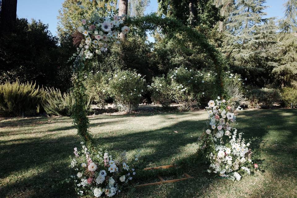 Pink and white lush arch
