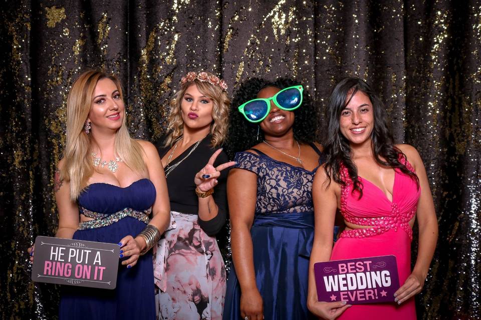 Wedding guests with photo props