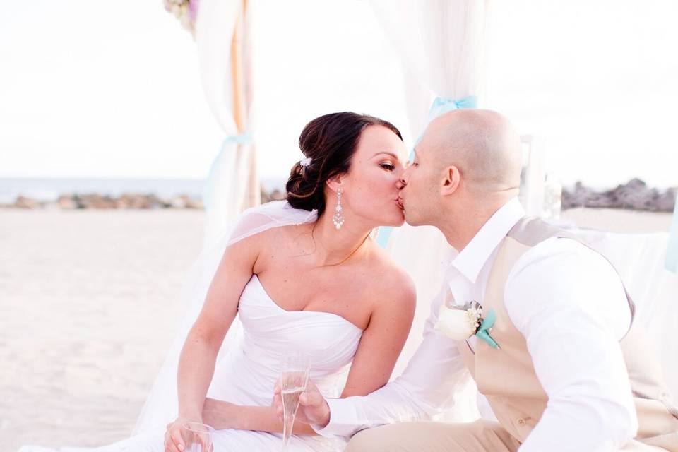 Newlyweds kiss