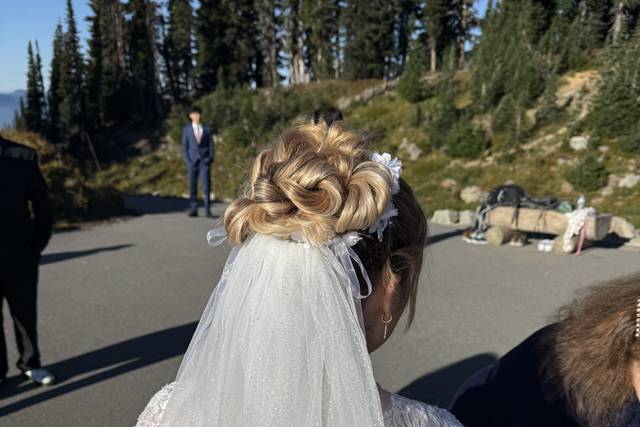 Wedding hair on mt. rainier