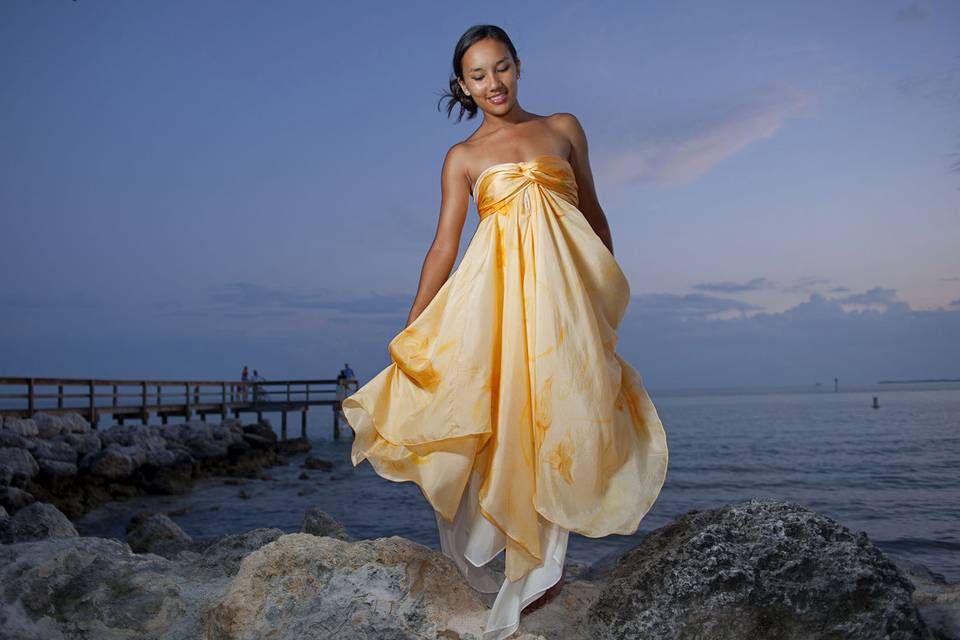 Billowing beach wedding dress