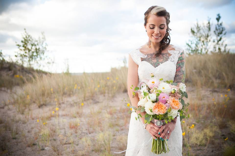 The bride holding her bouquet