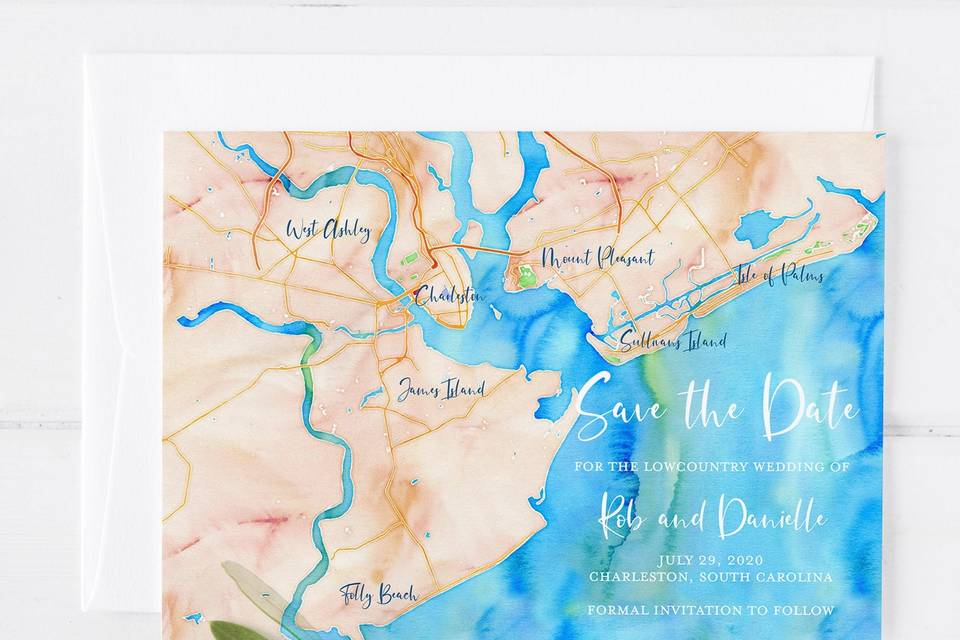 Watercolor Map Save the Date