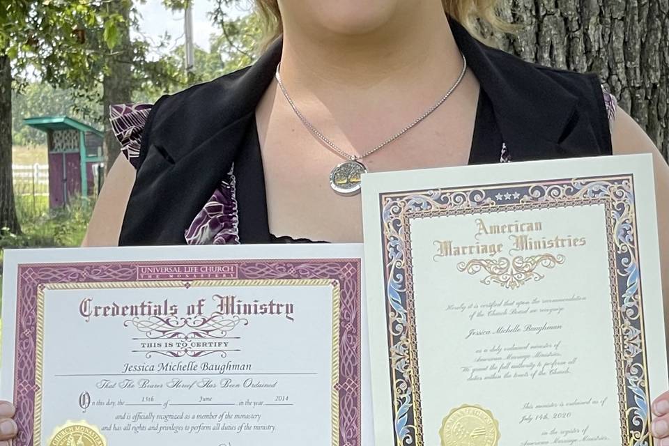 The officiant and their credentials
