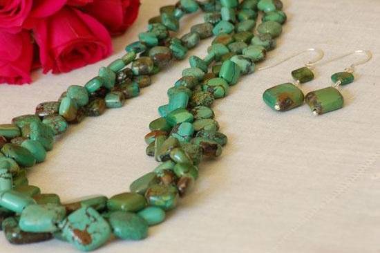 Triple Strand Turquoise Necklace& Turquoise Earrings