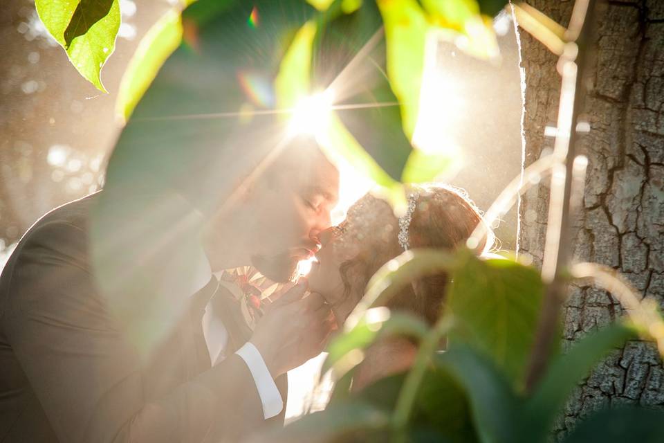 Bride and groom sunset