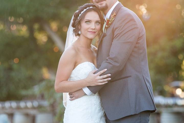 Bride and groom sunset