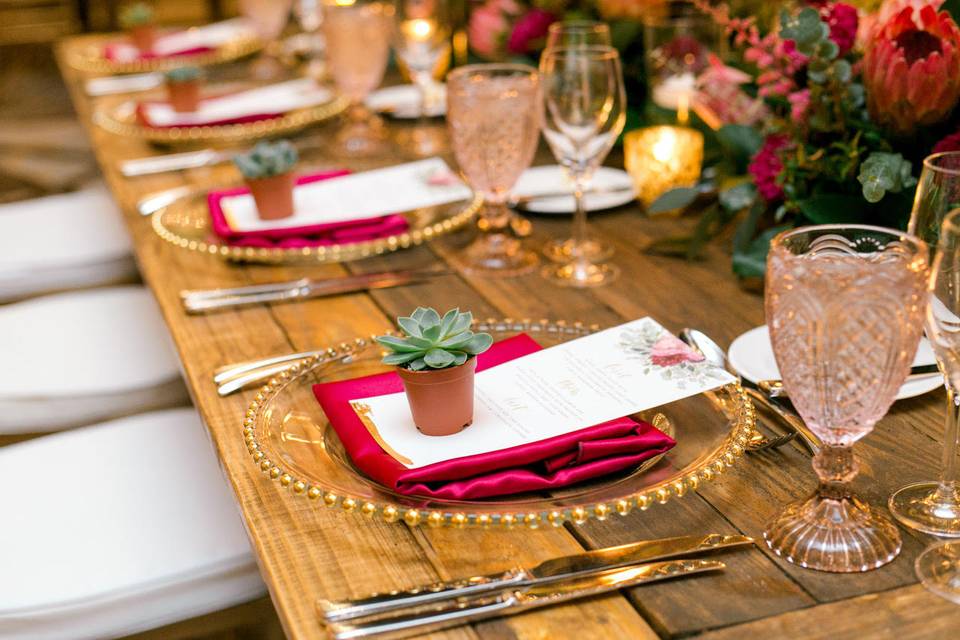 Gold Beaded Chargers and Blush