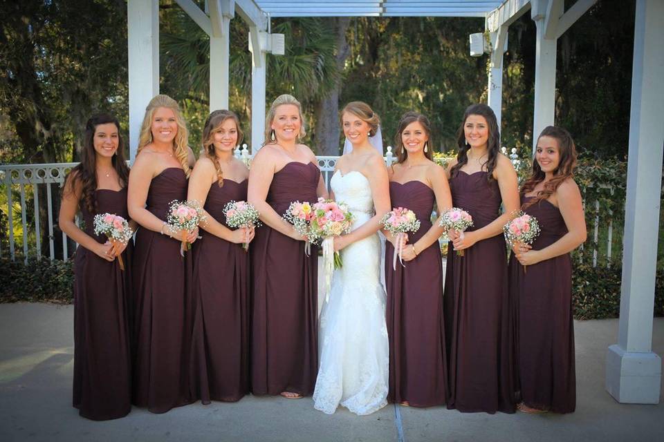 The bride and her bridesmaids