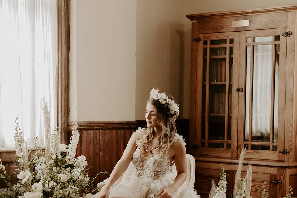 Trendy bride with flower crown