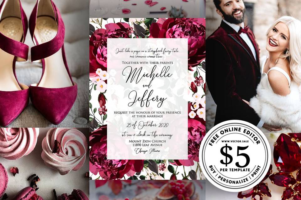 Marsala wedding invitation