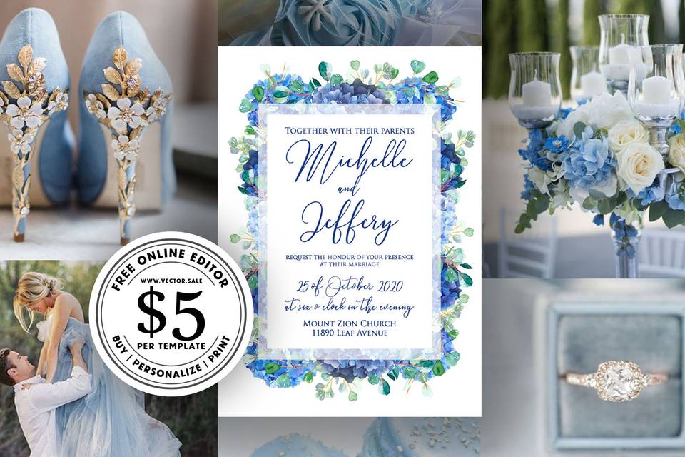 Hydrangea wedding invitation
