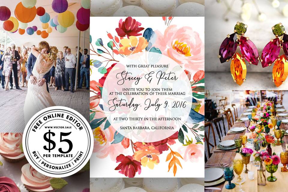 Watercolor rose invitation