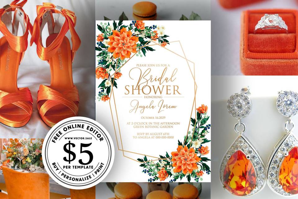 Orange wedding invitation