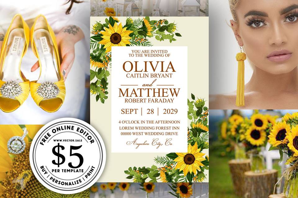 Sunflower wedding invitation