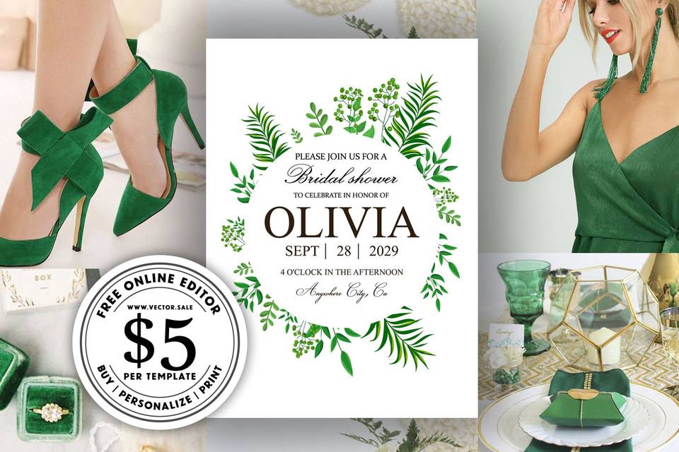 Greenery bridal invitation