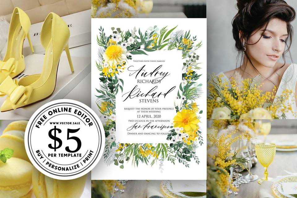 Mimosa wedding invitation