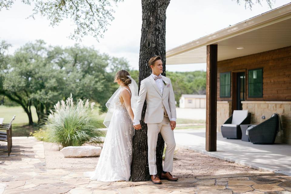 Bride and groom lodge porch