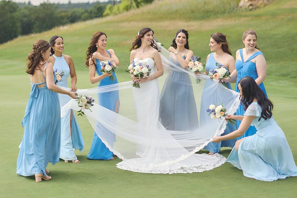 Bride with her bridesmaids