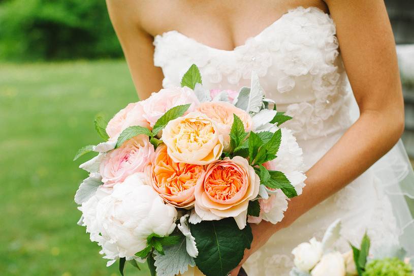 The bride holding her bouquet