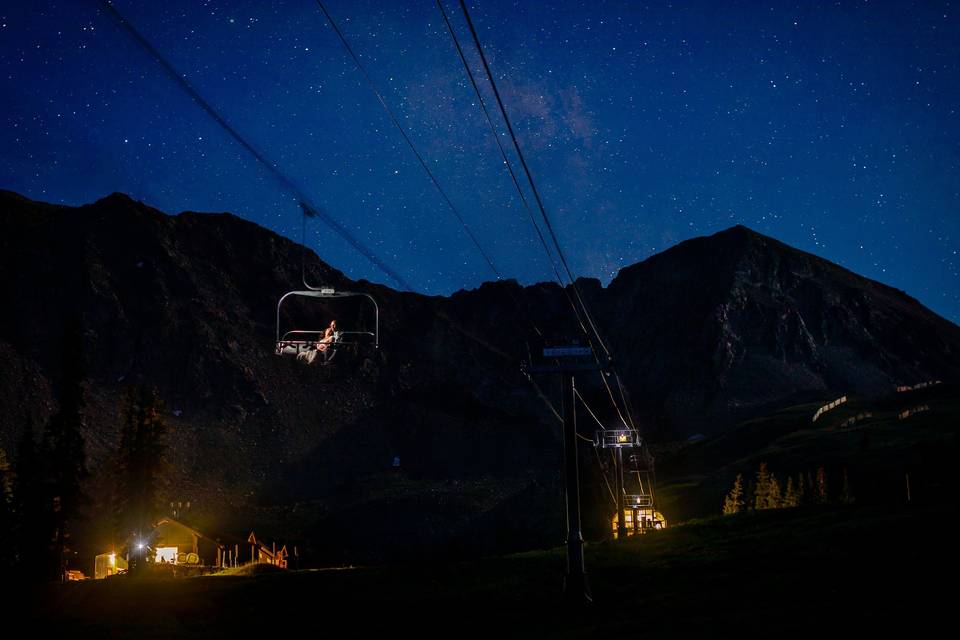 Chairlift ride during night