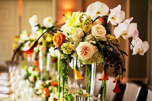 Table setup with flower centerpiece