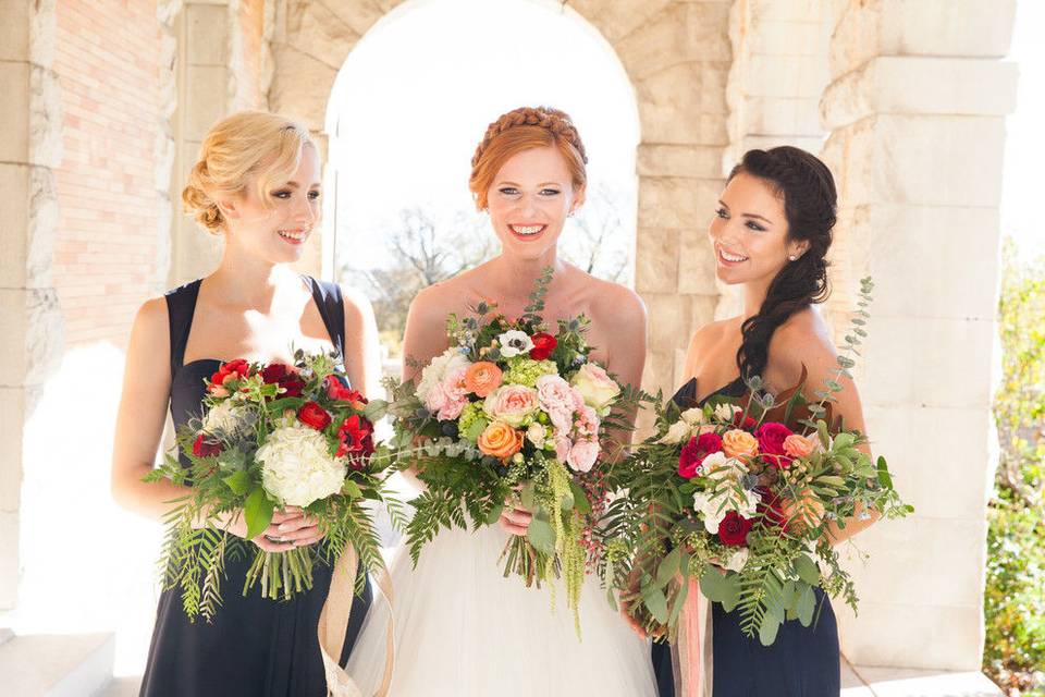 Bouquets of the bride and her bridesmaids