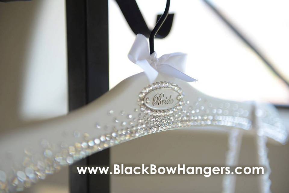 Bridal hangers, wedding gown hangers, bridesmaids dress hangers. My wife's company:  www.BlackBowHangers.com