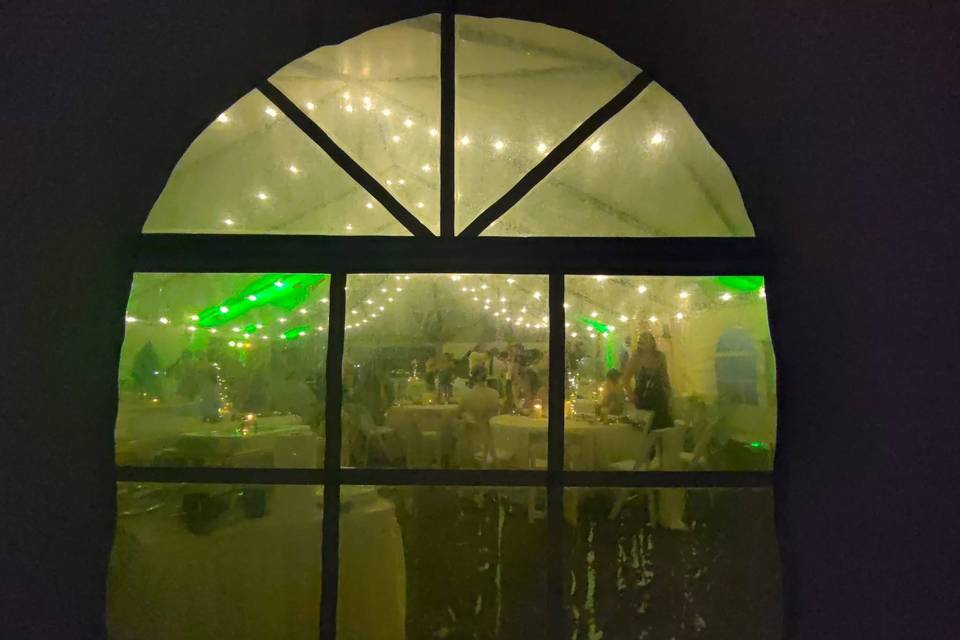 Looking into the tent at night