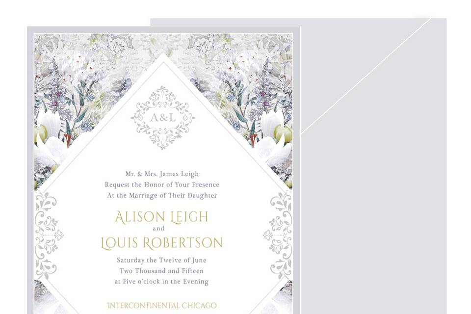 Botanical Garden Invitation & metallic silver envelope